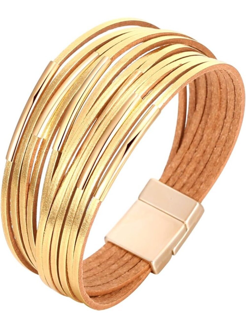 Women's Gold Boho Leopard Multi-Layer Crystal Beads Cuff Leather Wrap Bracelets
